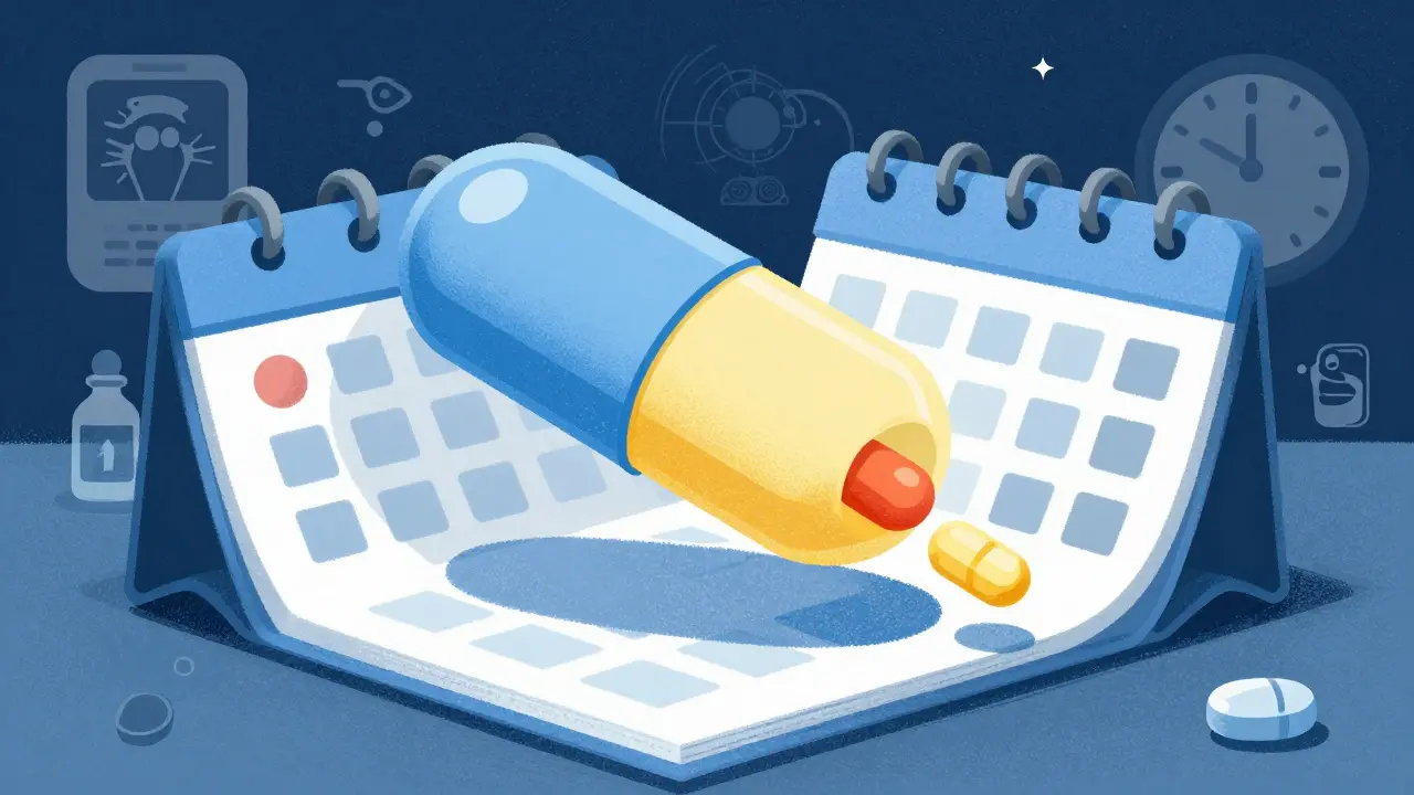 3D-printed pill with timed release zones for morning, noon, and night dosing.
