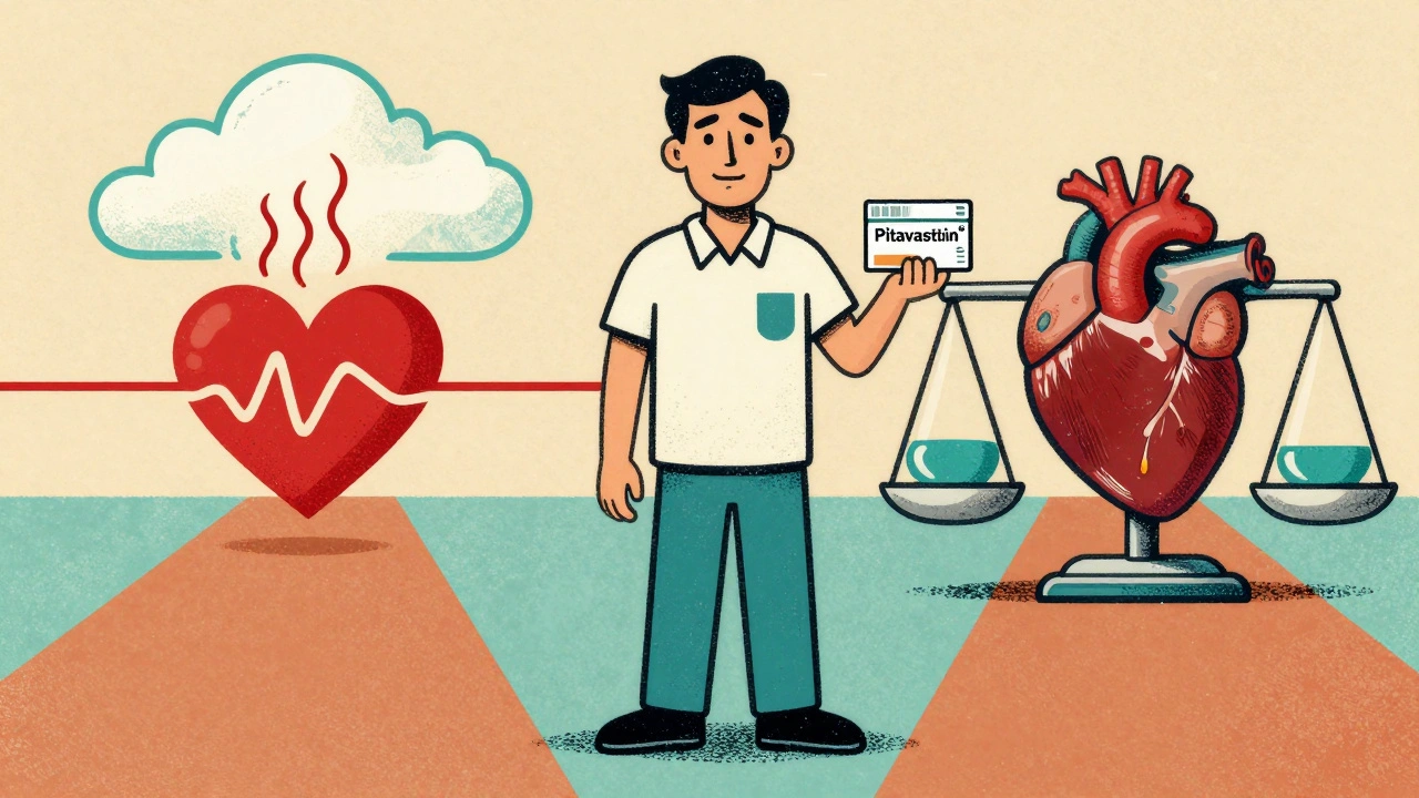 Patient choosing a healthy path with pitavastatin, avoiding heart attack and high blood sugar risks.
