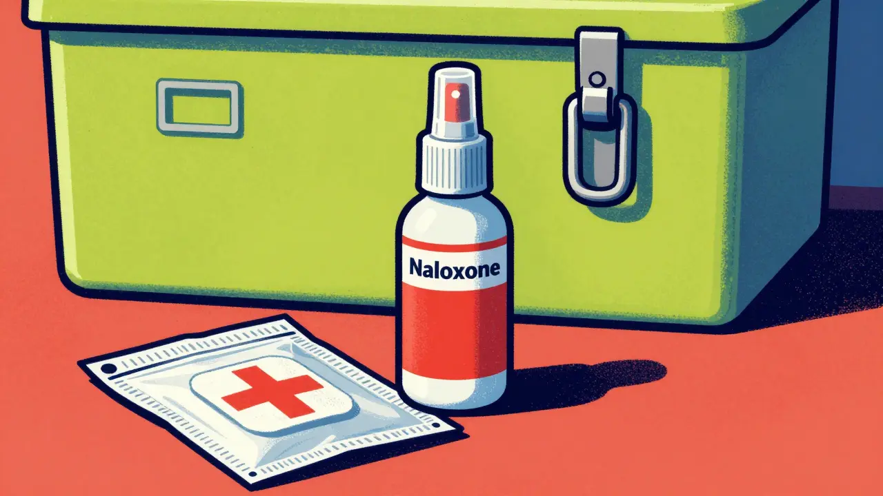 Rescue spray and folded patch in safe disposal bag